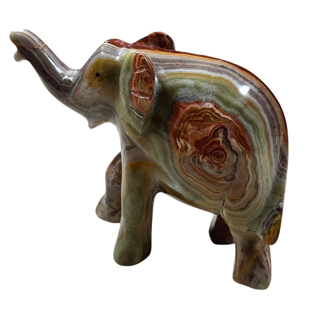 Vintage Onyx Stone Hand Carved Elephant Sculpture 7" x 6" Excellent Condition